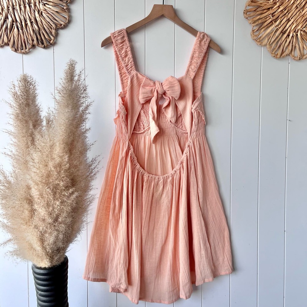 Free People dress mini cotton linen beach summer spring bow - Picture 5 of 7